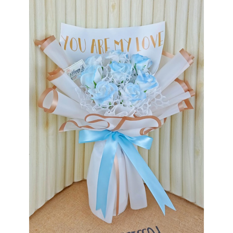 Blue & White Soap Rose Bouquet (Artificial Flower) | (Klang Valley Delivery Only)