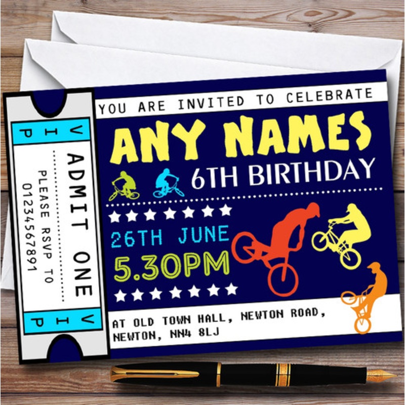 BMX Biking Ticket Personalised Children’s Birthday Party Invitations – The Card Zoo