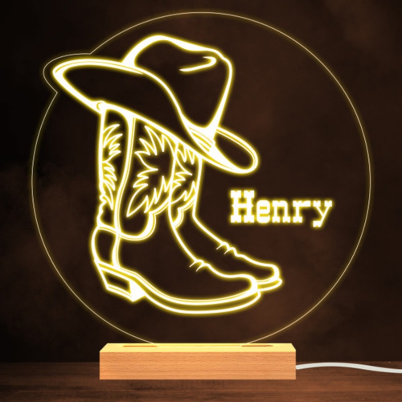 Cowboy Hat and Boots Western Warm White Lamp Personalised Gift Night Light – The Card Zoo