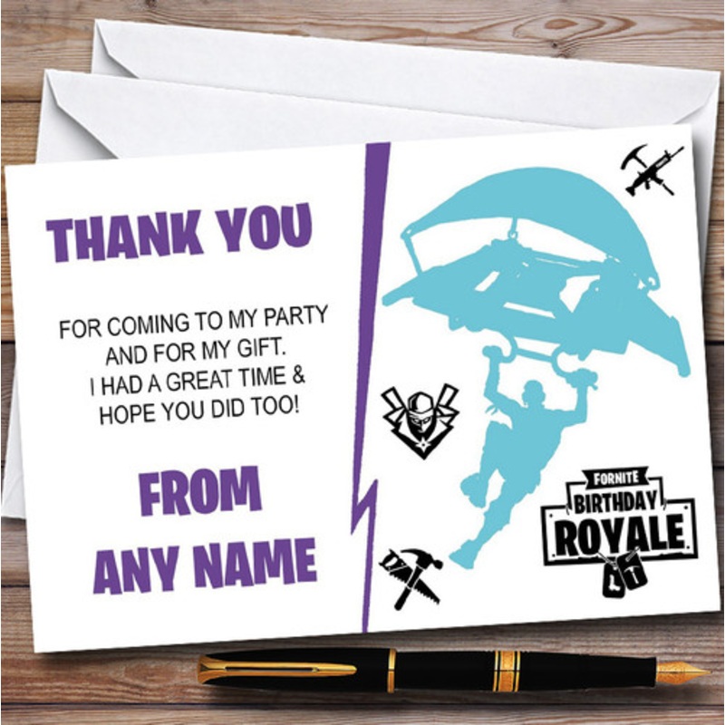 Fortnite White Purple Blue Personalised Birthday Party Thank You Cards – The Card Zoo