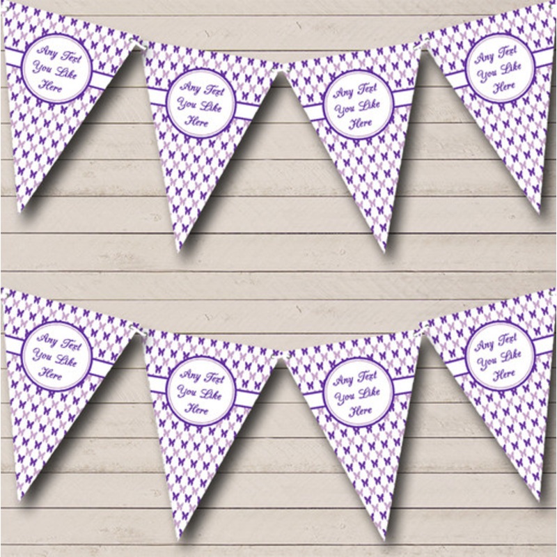 Purple Lilac And White Butterflies Personalised Birthday Party Bunting – The Card Zoo