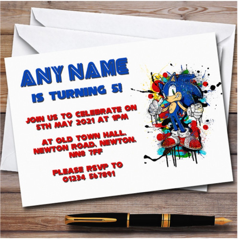 Sonic The Hedgehog Splatter Blue Children’s Birthday Party Invitations – The Card Zoo