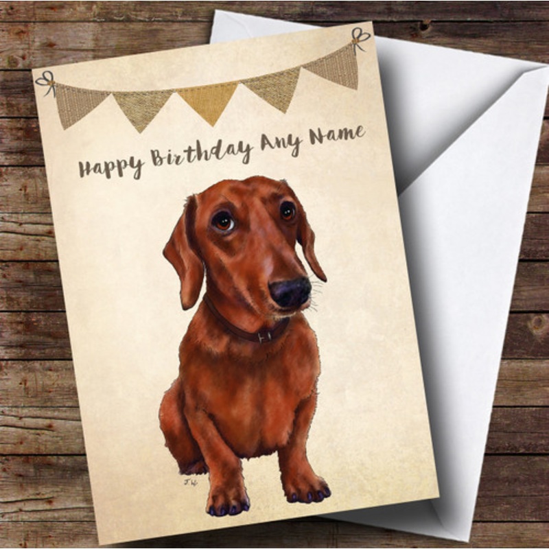 Vintage Burlap Bunting Dog Dachshund Personalised Birthday Card – The Card Zoo