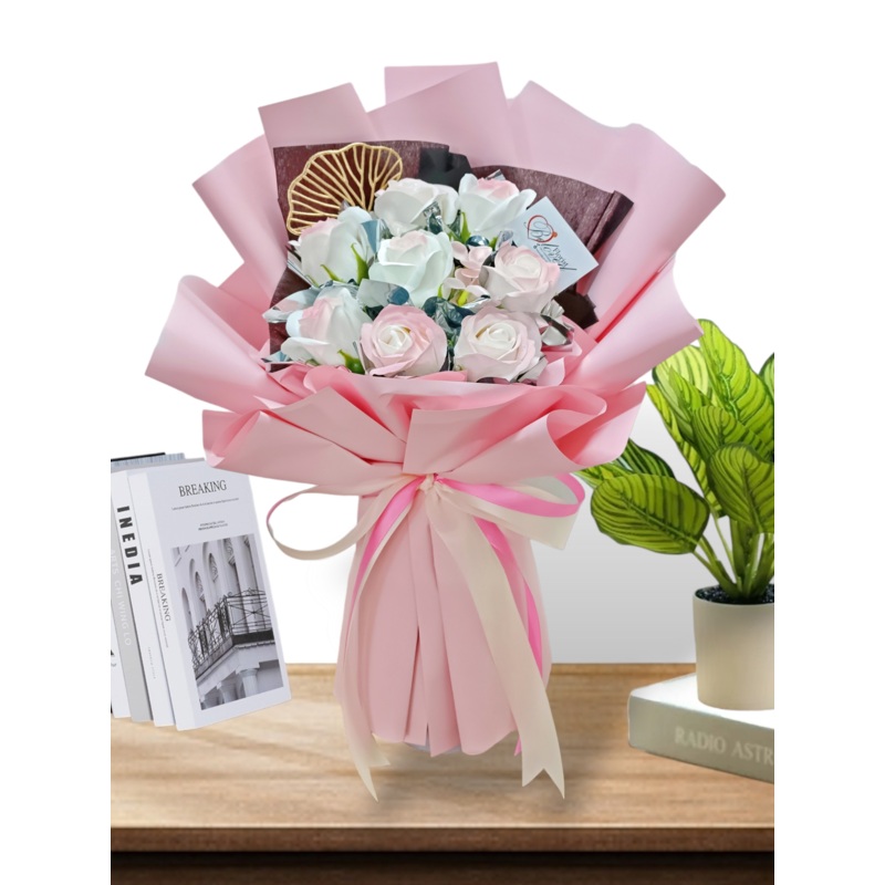 White Pink Soap Rose Bouquet Artificial Flower (Klang Valley Delivery)