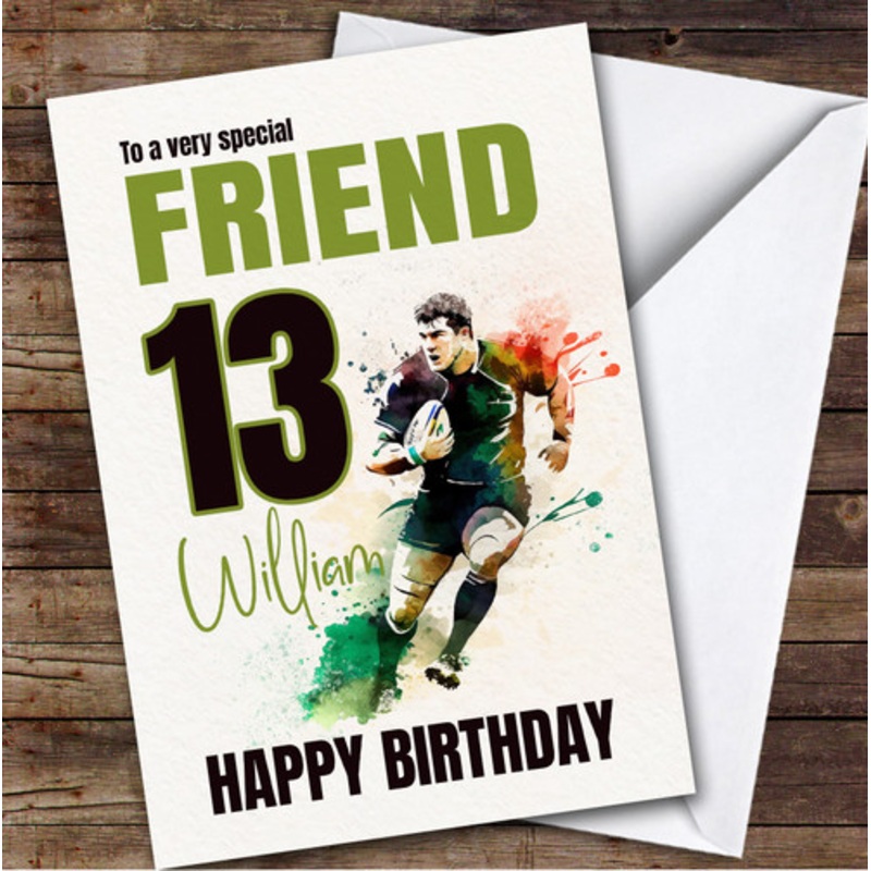 13th Friend Splash Rugby Player Teenager Custom Personalised Birthday Card – The Card Zoo