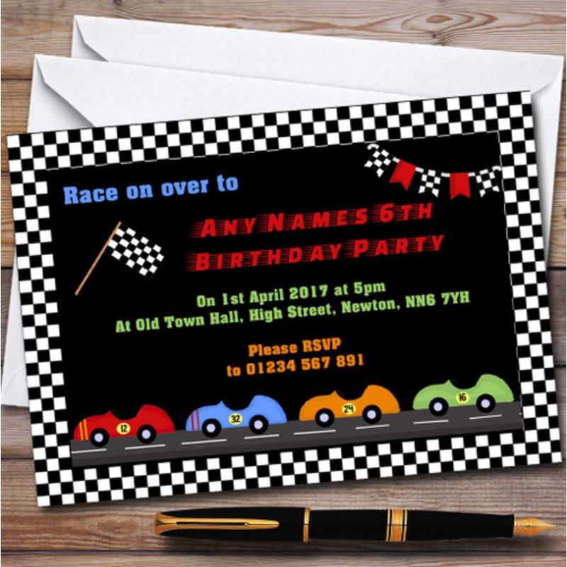 Chequered Racing Flag Car Children’s Birthday Party Invitations – The Card Zoo