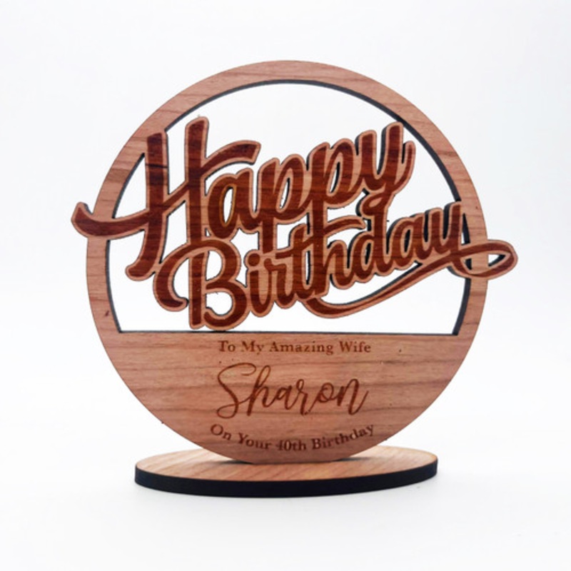 Engraved Wood Happy Birthday Text Banner Round Keepsake Personalised Gift – The Card Zoo