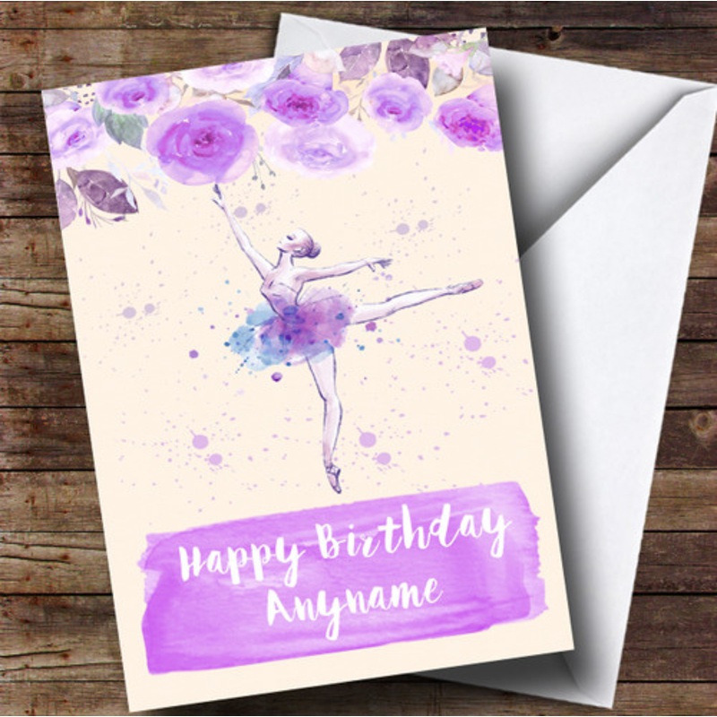 Floral Purple Watercolours Ballerina Children’s Birthday Personalised Card – The Card Zoo