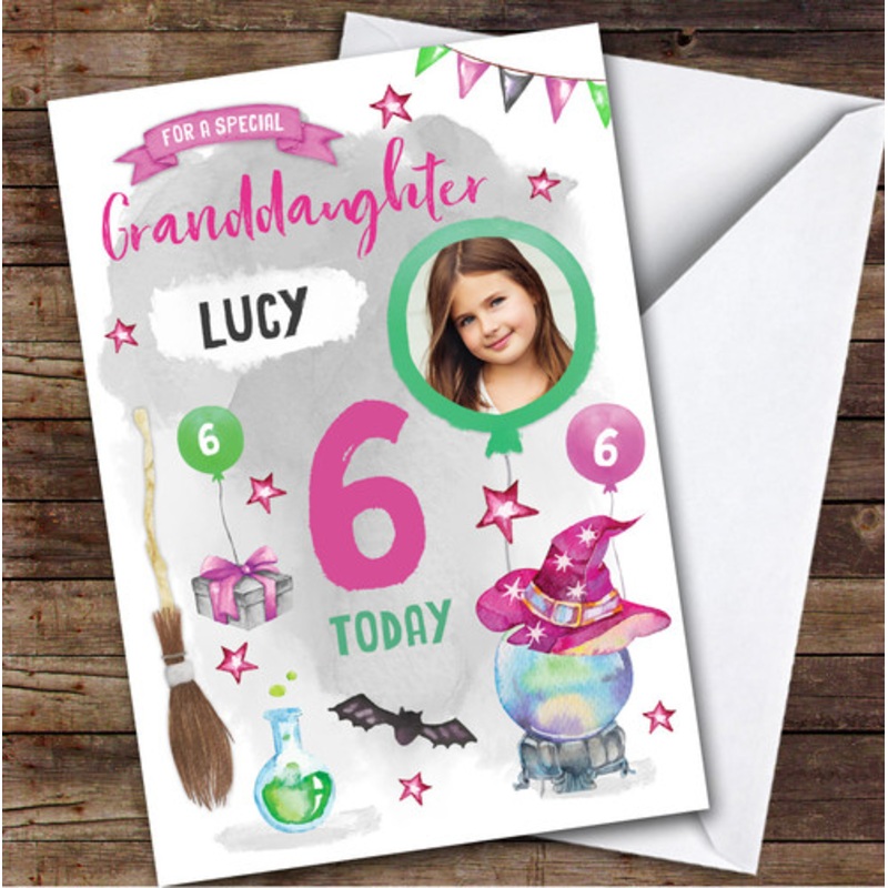 Girl’s Magic Witch Halloween Photo Granddaughter 6th Birthday Personalised Card – The Card Zoo