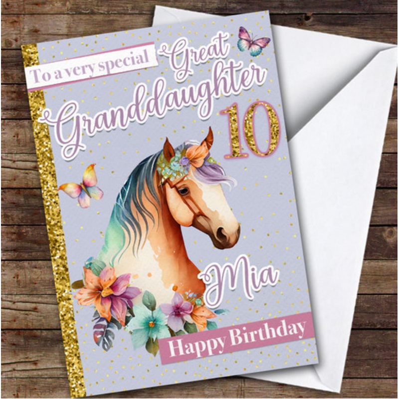 Great Granddaughter 10th Floral Horse Riding Fan Personalised Birthday Card – The Card Zoo