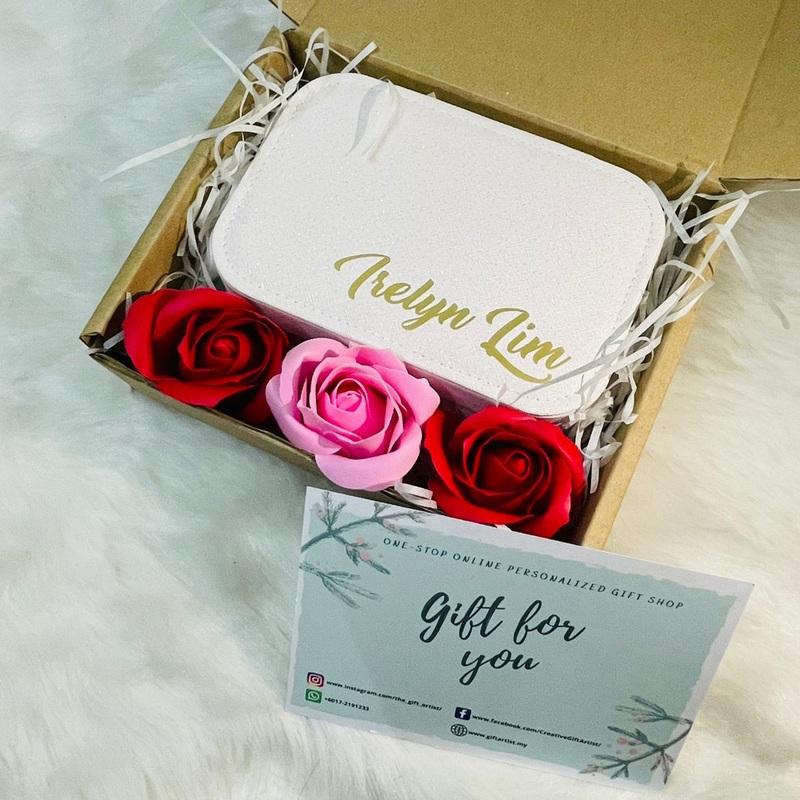 ‘Luxury Vault’ Permanent Custom Name Personalized Large Jewellery Organizer Storage Case Gift Set With Scented Rose Soap Buds (Nationwide Delivery)