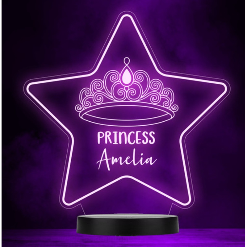 Princess Crown Star Girl Personalised Gift Colour Change Led Lamp Night Light – The Card Zoo