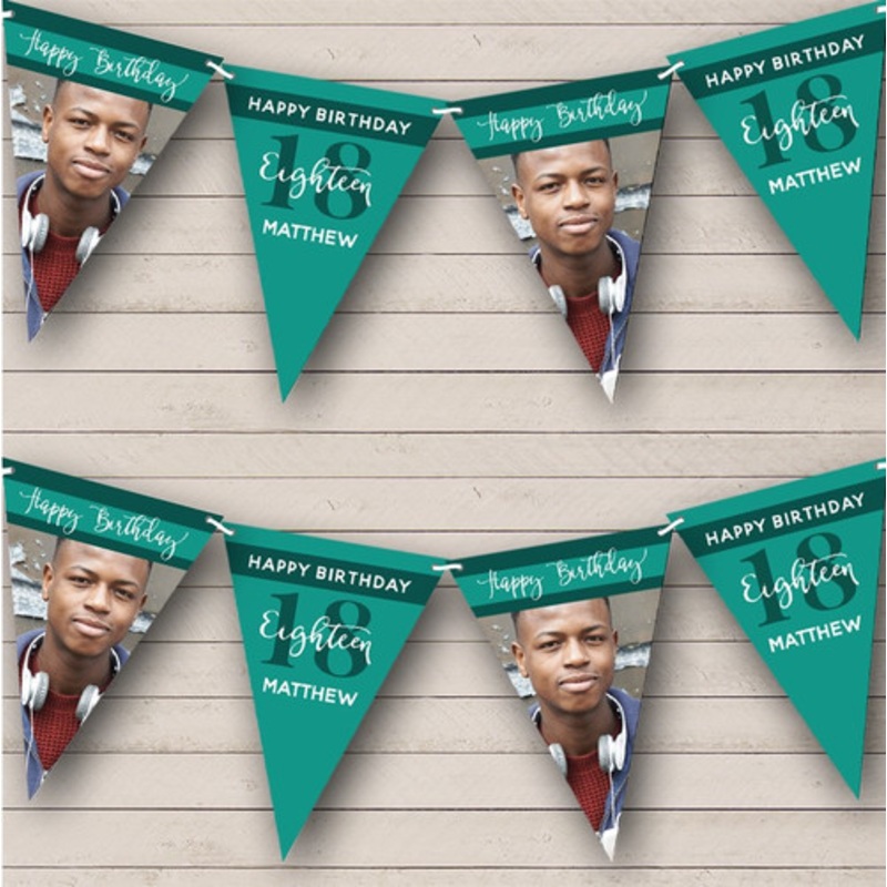 18th Birthday Turquoise Green Photo Any Age Personalised Party Banner Bunting – The Card Zoo