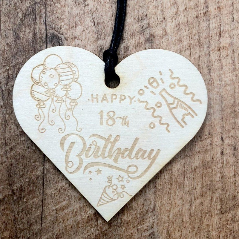 18th Birthday Wooden Hanging Heart Plaque Gift