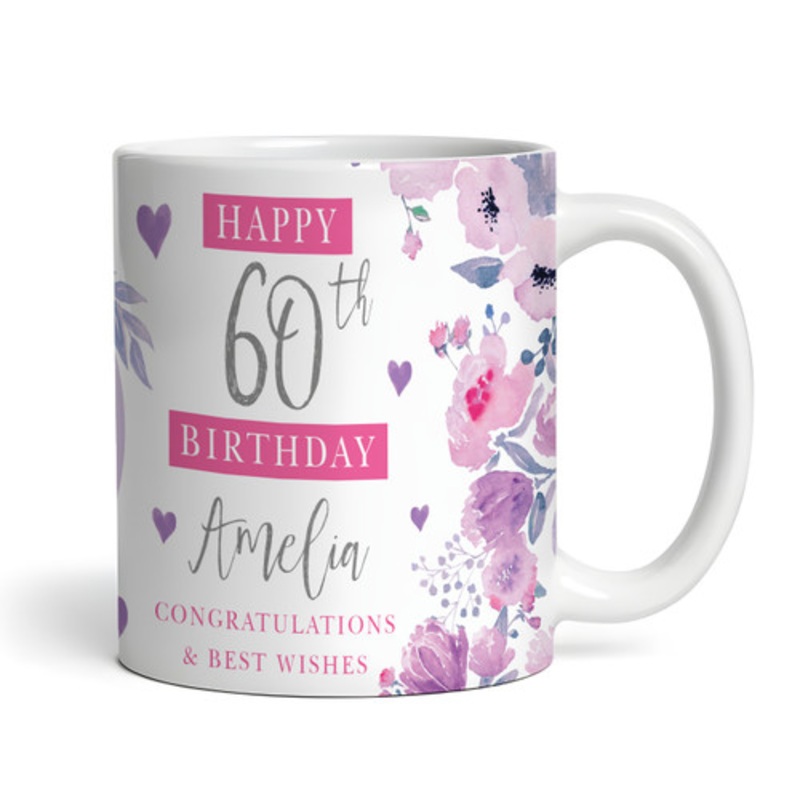 60th Birthday Gift For Her Purple Flower Photo Tea Coffee Cup Personalised Mug – The Card Zoo