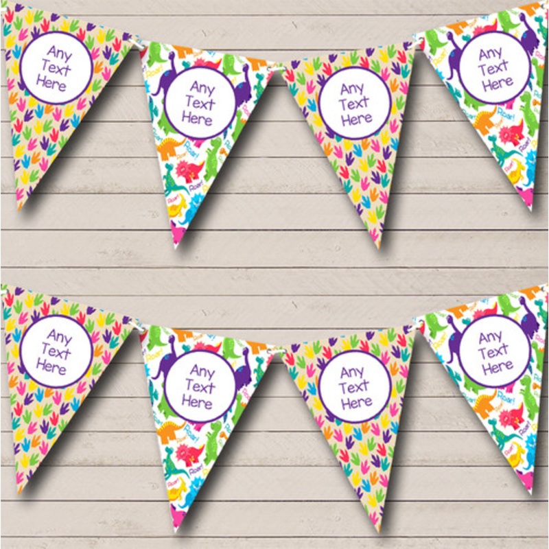 Dinosaur Colourful Footprints Personalised Children’s Birthday Party Bunting – The Card Zoo