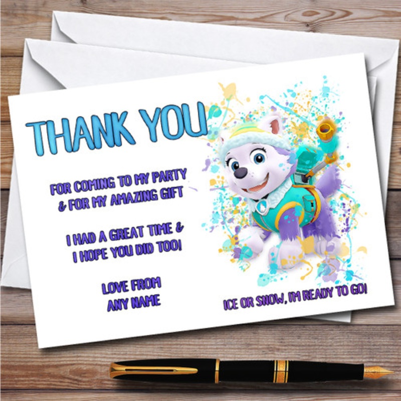 Paw Patrol Everest Splatter Art Children’s Birthday Party Thank You Cards – The Card Zoo