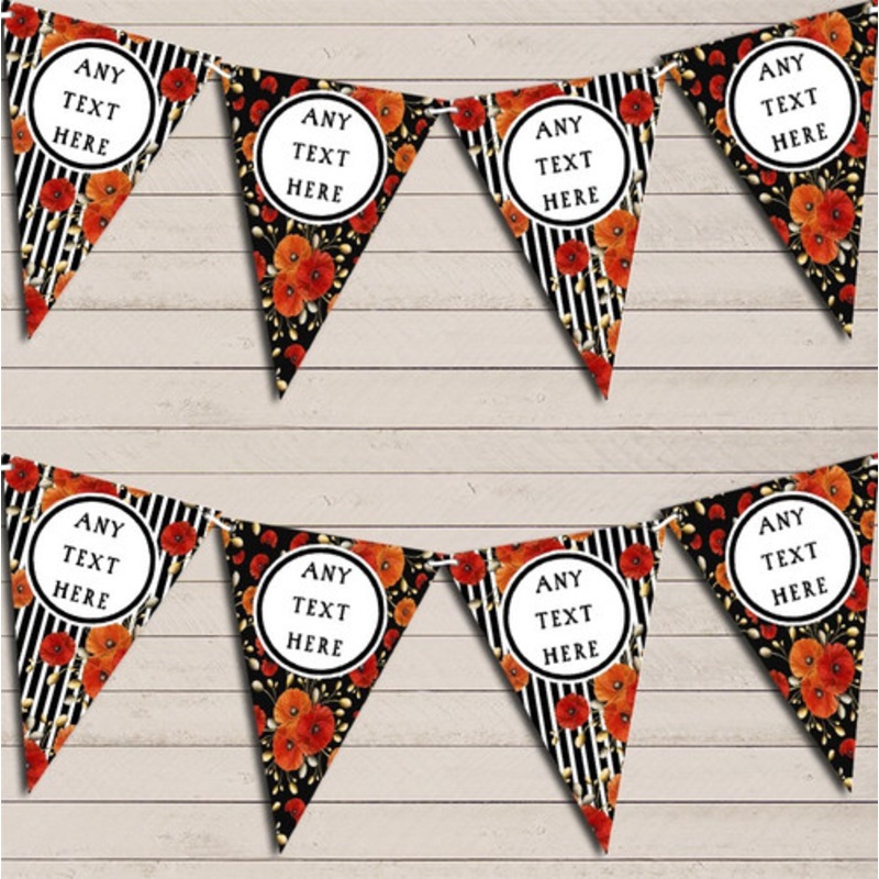 Poppy Flowers Stripes Poppies Personalised Birthday Bunting – The Card Zoo