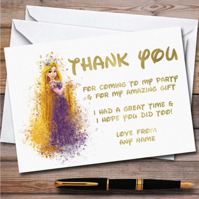 Rapunzel Watercolour Splatter Children’s Birthday Party Thank You Cards – The Card Zoo
