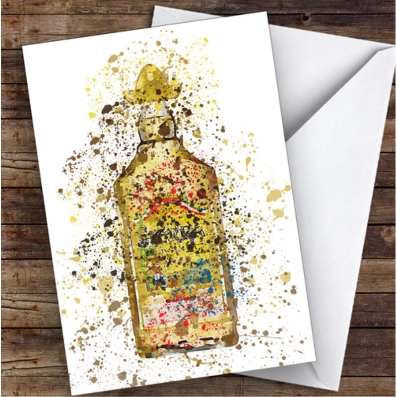 Watercolour Splatter Golden Mexican Tequila Bottle Personalised Birthday Card – The Card Zoo