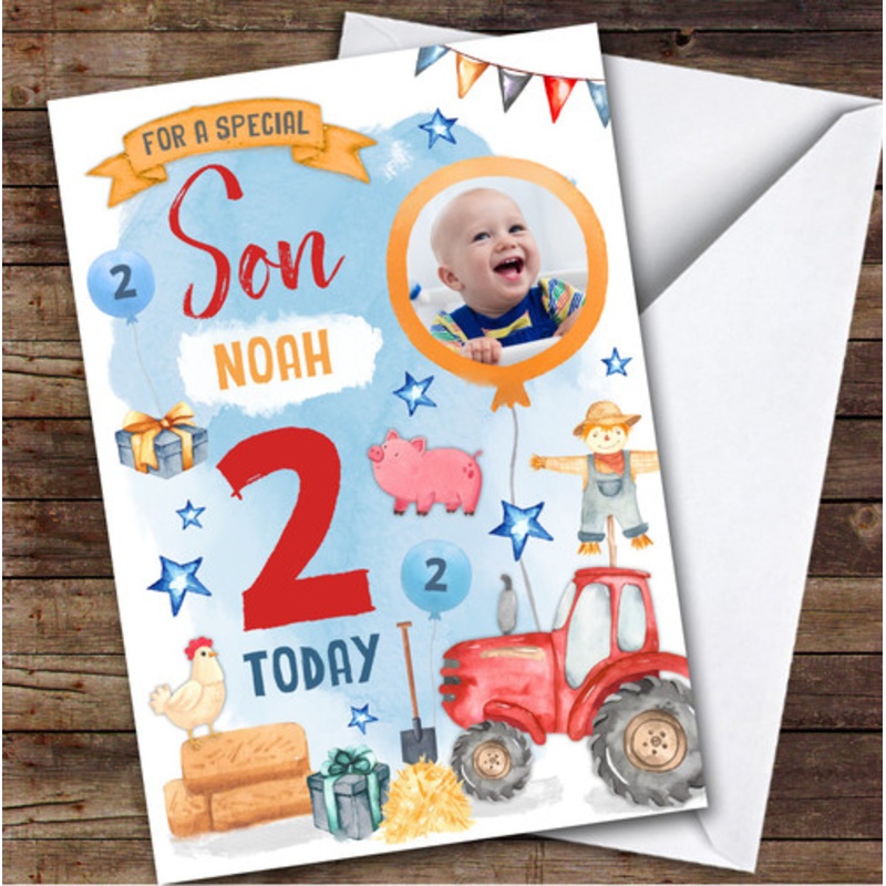 Animal Farm Tractor Photo Son 2nd Boys Custom Personalised Birthday Card – The Card Zoo