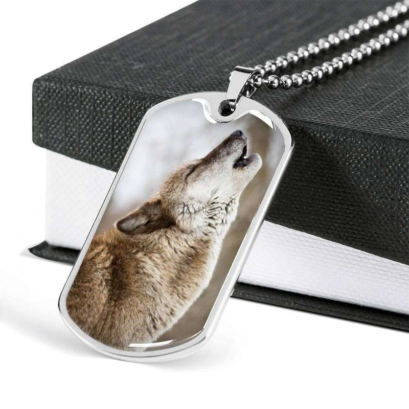 Custom Howling Wolf Dog Tag Military Chain Necklace For Men Dog Tag