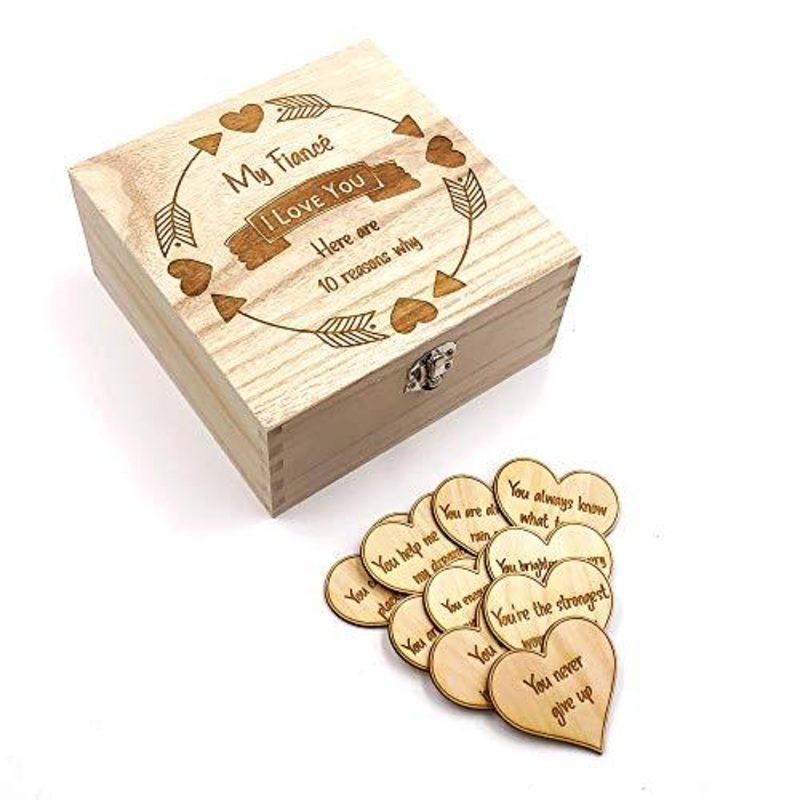 Fianc Gift 10 Reasons why I Love You Wooden Box and Hearts