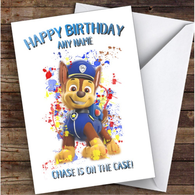 Paw Patrol Chase Splatter Art Children’s Kids Personalised Birthday Card – The Card Zoo