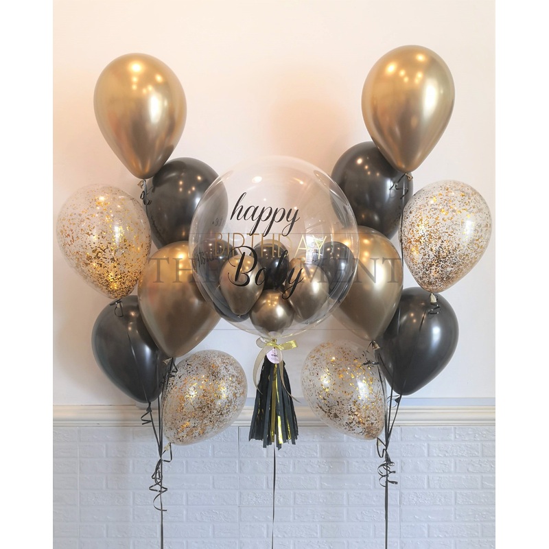 Signature Helium Bubble Balloon with Two Helium Classic Balloon Bundle (Kuching Delivery Only)