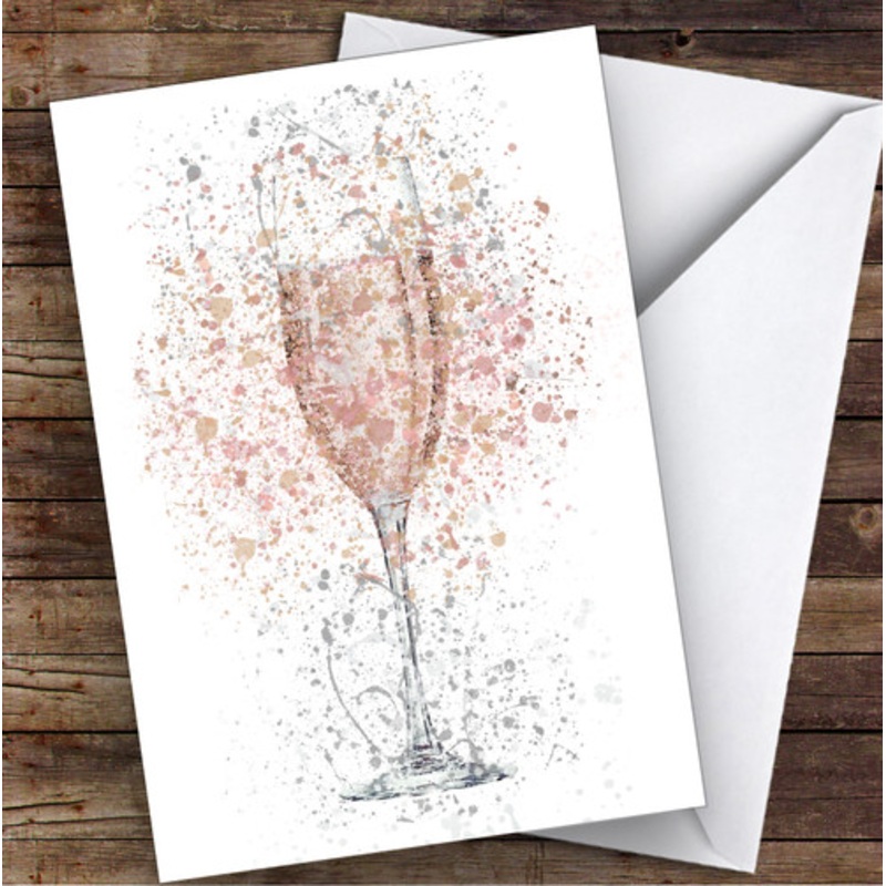Watercolour Splatter Rose Champagne Flute Glass Personalised Birthday Card – The Card Zoo