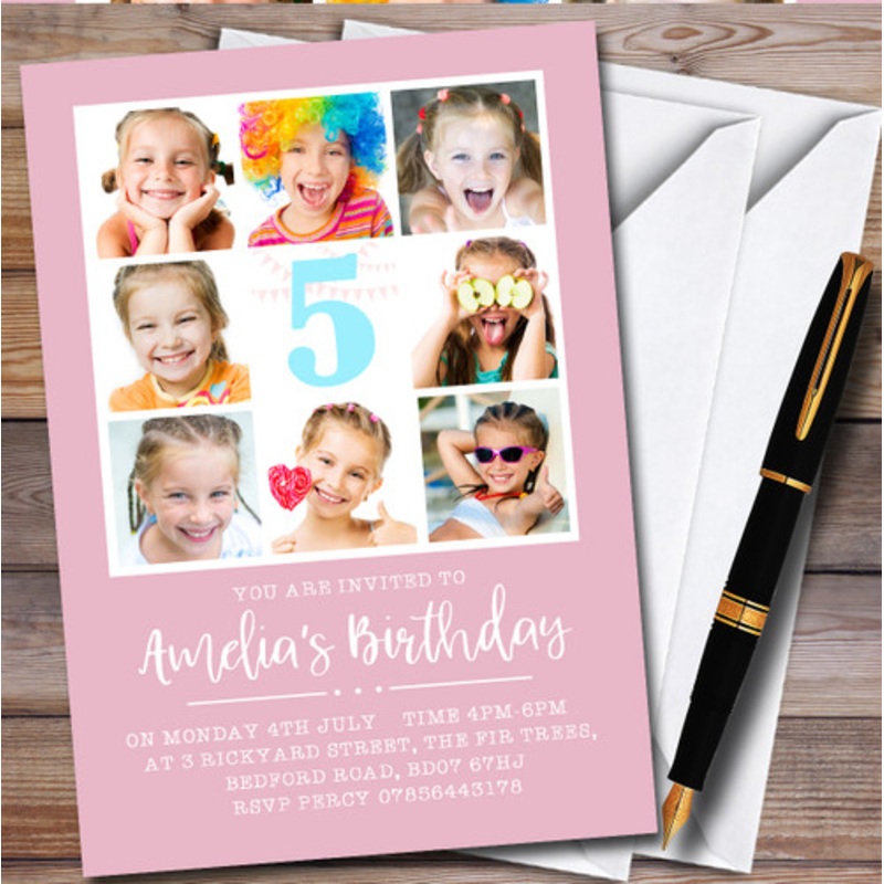 8 Photo and Any Age Pink Personalised Children’s Kids Birthday Party Invitations – The Card Zoo
