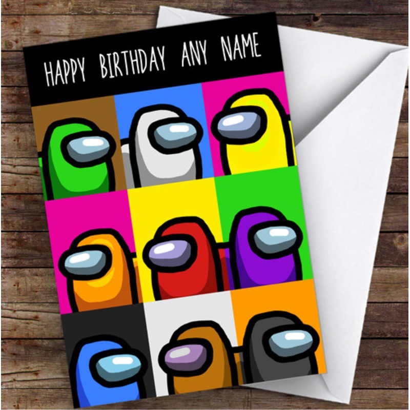 Among Us Colour Pop Art Children’s Kids Personalised Birthday Card – The Card Zoo