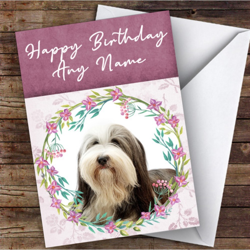 Bearded Collie Dog Pink Floral Animal Personalised Birthday Card – The Card Zoo