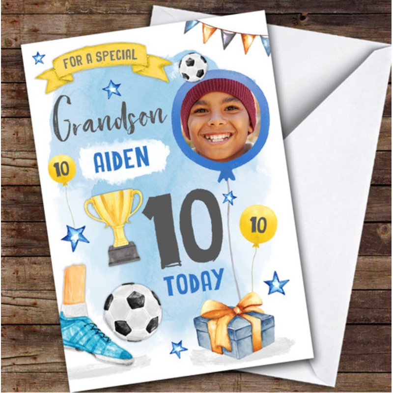 Boy’s Football Sport Photo Grandson 10th Birthday Personalised Birthday Card – The Card Zoo