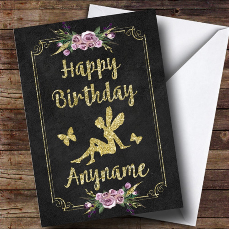 Chalk Gold Butterfly Fairy Children’s Birthday Personalised Card – The Card Zoo