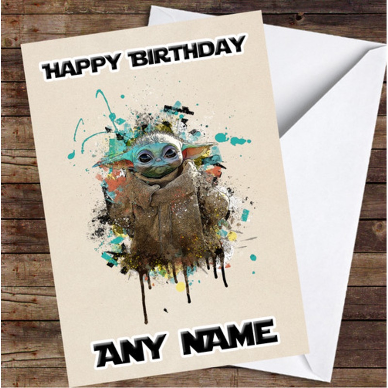 Grogu Mandalorian Star Wars Watercolour Splatter Drip Personalised Birthday Card – The Card Zoo