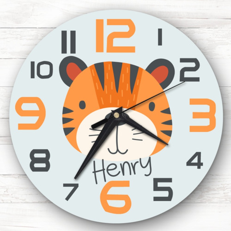 Kids Room Cute Tiger Face Custom Gift Personalised Clock – The Card Zoo
