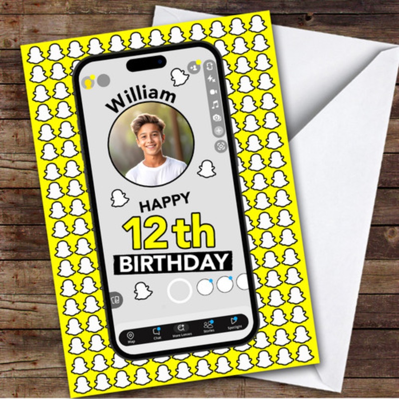 Snapchat Phone Any Age Children’s Personalised Kid’s Birthday Card – The Card Zoo
