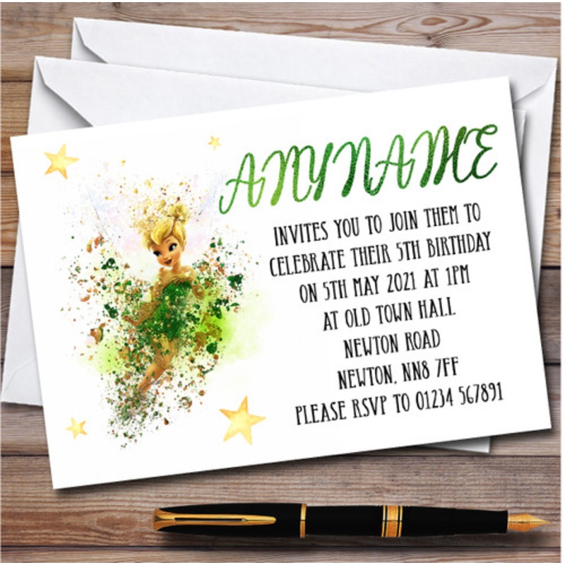 Tinker Bell Watercolour Splatter Children’s Birthday Party Invitations – The Card Zoo