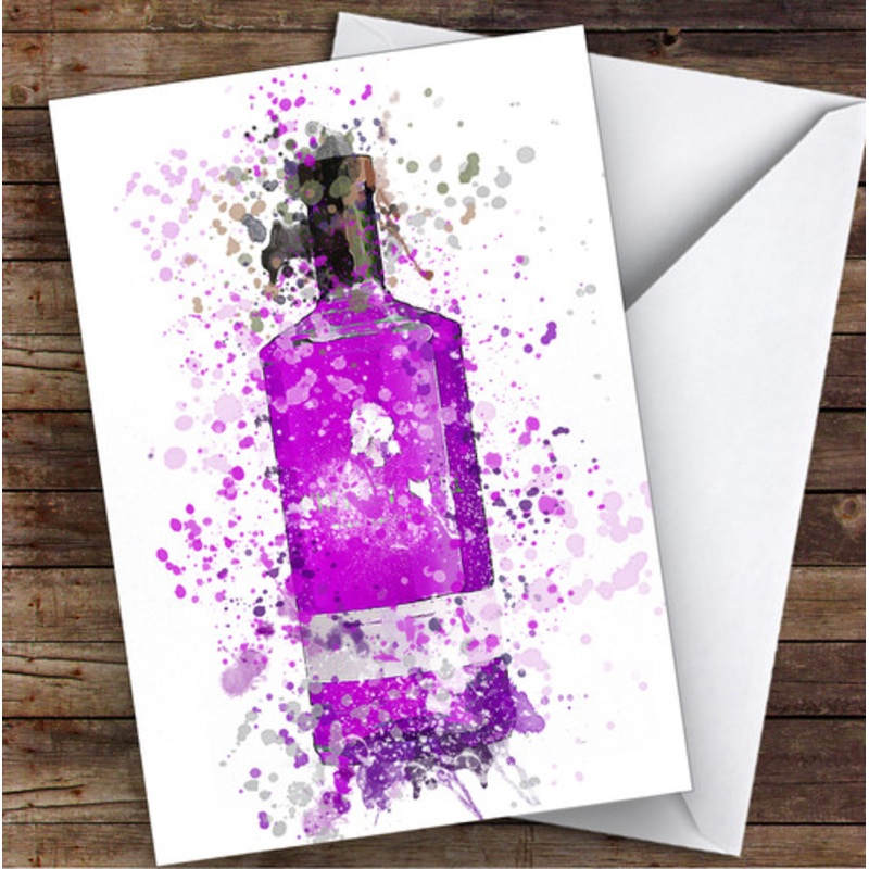 Watercolour Splatter Purple Rhubarb Ginger Gin Bottle Personalised Birthday Card – The Card Zoo