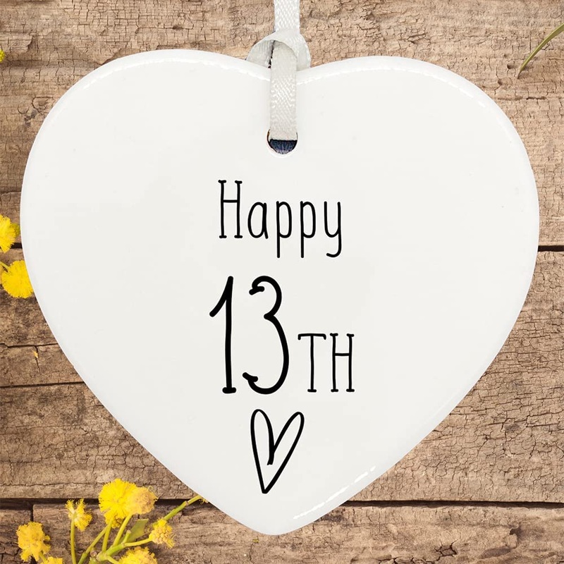13th Birthday ornament, 13th keepsake, 13th ceramic heart gift