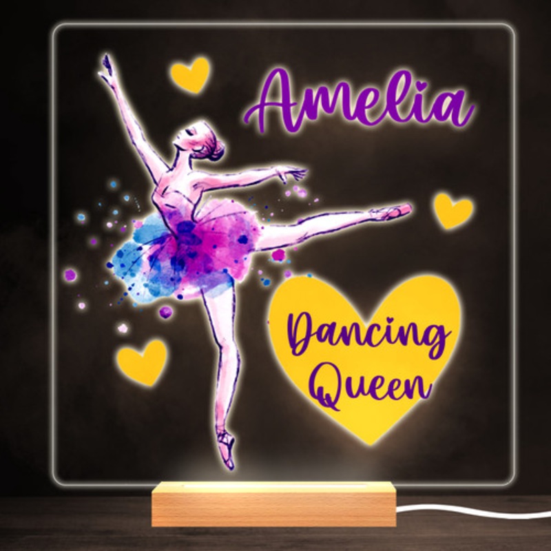 Ballerina Dancing Girl Ballet Bright Square Personalised Gift Lamp Night Light – The Card Zoo