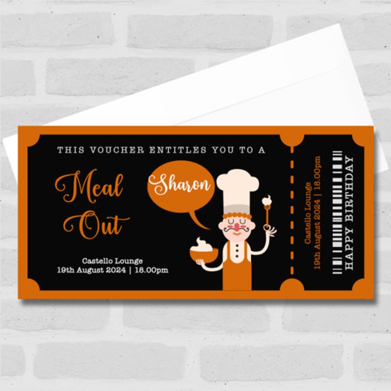 Black Background Funny Chef Meal Out Personalised Surprise Ticket Gift Voucher – The Card Zoo