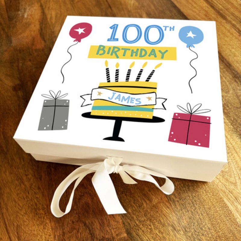 Cake Party Yellow Any Age 100th Square Personalised Keepsake Birthday Gift Box – The Card Zoo