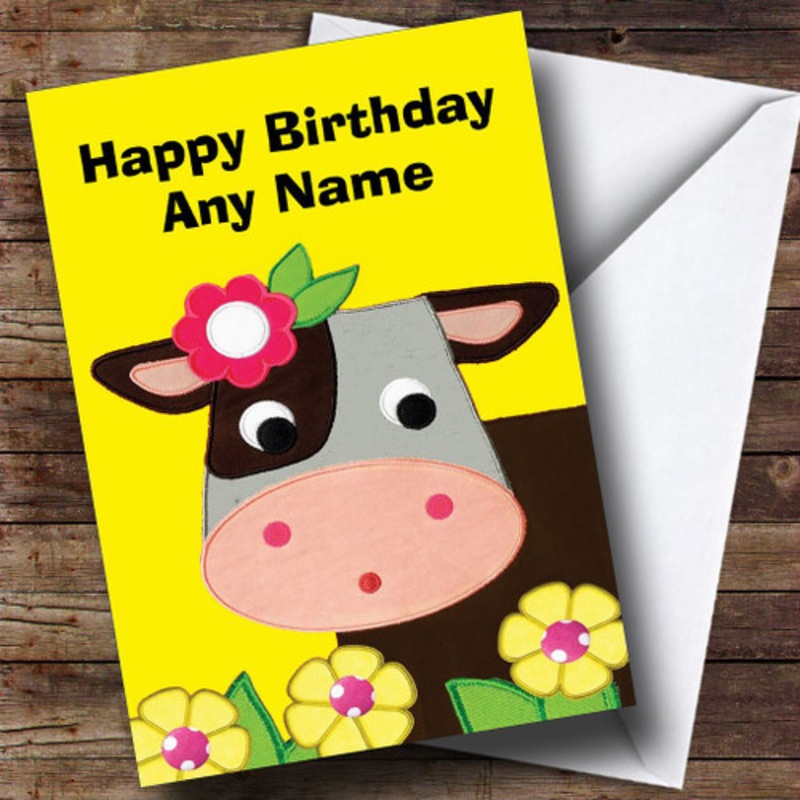 Cute Cow Yellow Personalised Birthday Card – The Card Zoo