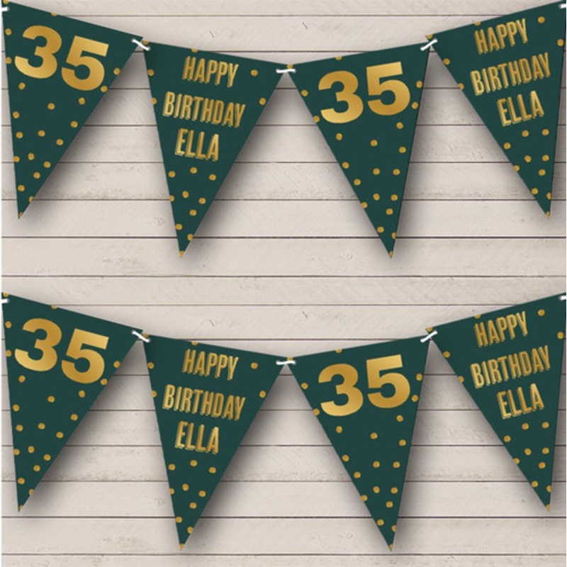Dark Green Gold Polka Dot Happy Birthday Age Personalised Party Banner Bunting – The Card Zoo