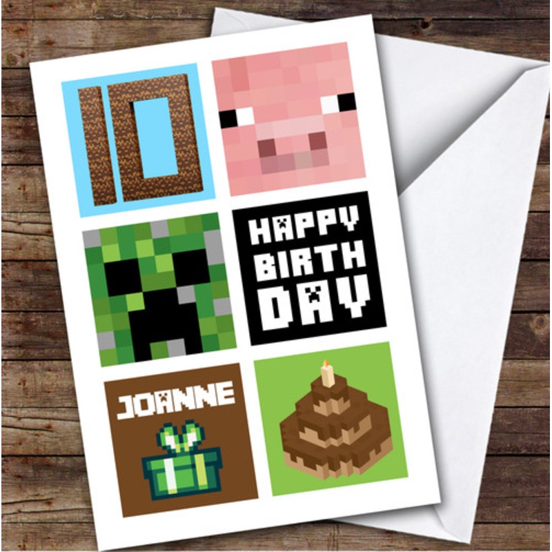 Minecraft 10th Birthday Age 10 Personalised Kids Children’s Birthday Card – The Card Zoo