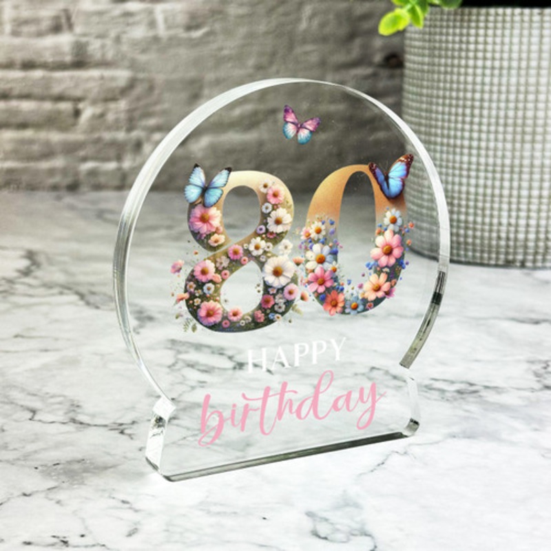 80th Birthday Gift Floral Lettering Keepsake Snow Globe Ornament Plaque – The Card Zoo