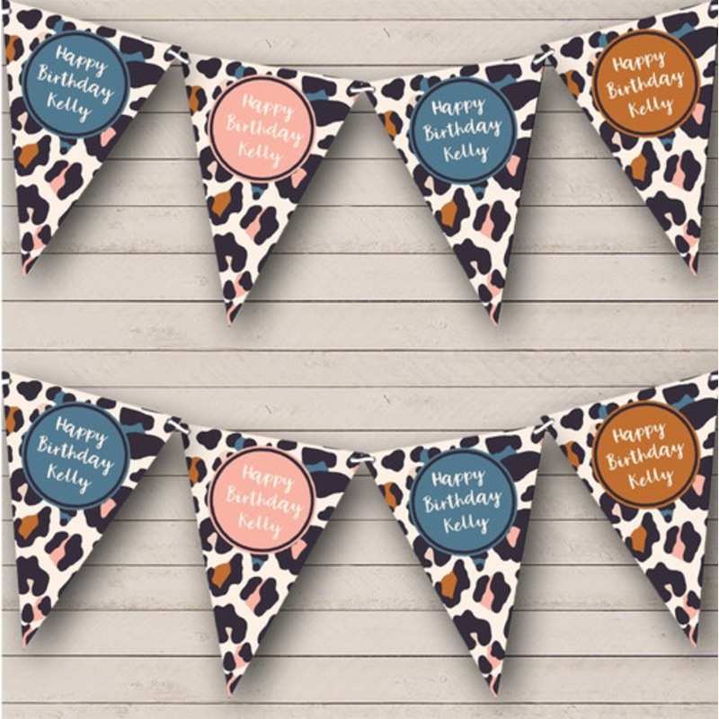 Animal Print Pastel Leopard Pattern Birthday Personalised Party Banner Bunting – The Card Zoo