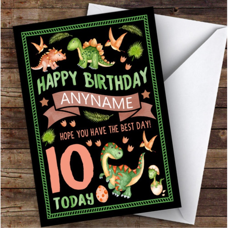 Black Dinosaur Watercolour Any Age and Name Personalised Children’s Birthday Card – The Card Zoo